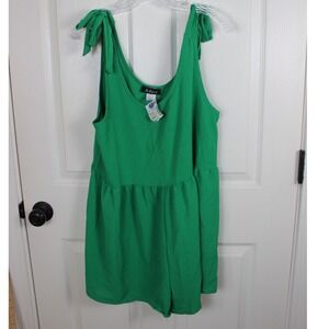 Adara Green Tie Shoulder Babydoll Romper Sleeveless Scoop Neck  M‎